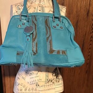 Sharif Turquoise and Brown Satchel